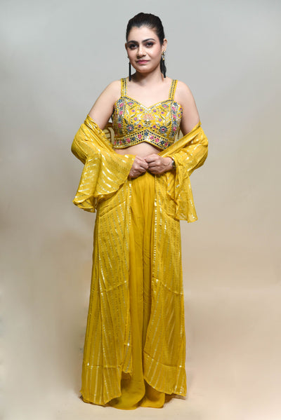 classic yellow color floral motif sharara set
